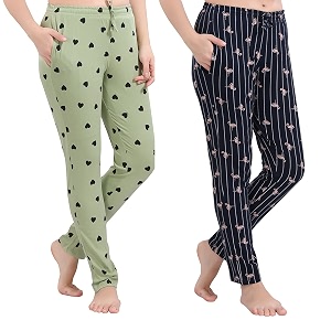 cotton printed pyjamas for women combo pack of 2 dark blue-green