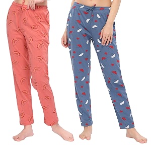 women39s cotton printed pyjama bottom pack of 2 pj_p202_pch-blu_po2_m_peach amp blue_medium