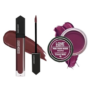 love earth lip and cheek tint amp liquid lipstick combo includes liquid mousse lipstick -unicorn kisses matte finish-6ml amp lip and cheek tint multipot-pink from inside creamy matte-8gm