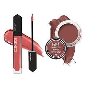 love earth lip and cheek tint amp liquid lipstick combo includes liquid mousse lipstick - bottomless mimosas matte finish-6ml amp lip and cheek tint multipot -kiss and tell creamy matte-8gm