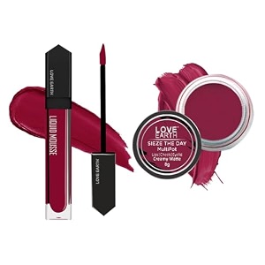 love earth lip and cheek tint amp liquid lipstick combo includes liquid mousse lipstick - bloody mary matte finish-6ml amp lip and cheek tint multipot-seize the day creamy matte-8gm