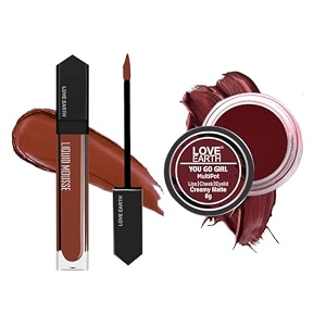 love earth lip and cheek tint amp liquid lipstick combo includes liquid mousse lipstick - spanish coffee matte finish-6ml amp lip and cheek tint multipot-you go girl creamy matte-8gm