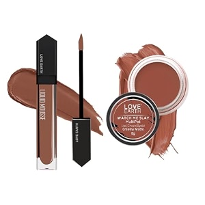 love earth lip and cheek tint amp liquid lipstick combo includes liquid mousse lipstick -apple tini matte finish-6ml amp lip and cheek tint multipot-kiss and tell creamy matte-8gm