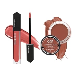 love earth lip and cheek tint amp liquid lipstick combo includes liquid mousse lipstick -bottomless mimosas matte finish-6ml amp lip and cheek tint multipot -watch me slay creamy matte-8gm