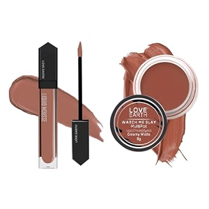 love earth lip and cheek tint amp liquid lipstick combo includes liquid mousse lipstick - espresso martini matte finish-6ml amp lip and cheek tint multipot-watch me slay creamy matte-8gm