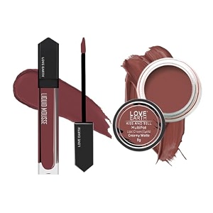 love earth lip and cheek tint amp liquid lipstick combo includes liquid mousse lipstick -irish coffee matte finish-6ml amp lip and cheek tint multipot -kiss and tell creamy matte-8gm