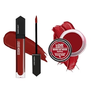 love earth lip and cheek tint amp liquid lipstick combo includes liquid mousse lipstick - hanky panky matte finish-6ml amp lip and cheek tint multipot -never say never creamy matte-8gm
