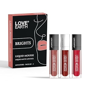 love earth liquid mousse lipstick brights matte finish mini combo pack  lightweight non-sticky non-dryingtransferproof waterproof lipstick set  15ml x 3 45ml