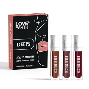 love earth liquid mousse lipstick deeps matte finish mini combo pack  lightweight non-sticky non-dryingtransferproof waterproof lipstick set  15ml x 3 45ml