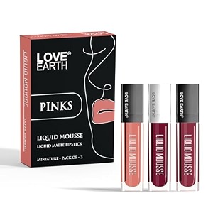 love earth liquid mousse lipstick pinks matte finish mini combo pack  lightweight non-sticky non-dryingtransferproof waterproof lipstick set  15ml x 3 45ml