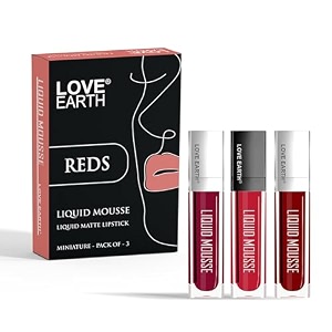 love earth liquid mousse lipstick reds matte finish mini combo pack  lightweight non-sticky non-dryingtransferproof waterproof lipstick set  15ml x 3 45ml