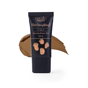 lovechild masaba skip everything 4-in-1 blurring sheer serum all skin tint primer moisturizer sunscreen amp foundation in one seamless full coverage with spf 20 tough toffee toffee 30ml