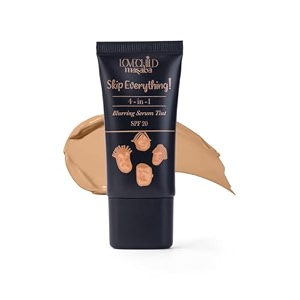 lovechild masaba skip everything 4-in-1 blurring sheer serum all skin tint primer moisturizer sunscreen amp foundation in one seamless coverage with spf 20 bossy babe caramel 30ml