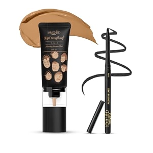 lovechild masaba skip everything serum skin tint spf 20 with free kajal for all skin types with in-built brush enriched with vitamin e- bossy babe 30 ml nazar na lage intense black kajal 036g