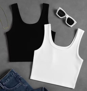LOVERSBITE Casual Solid Women Black White Top