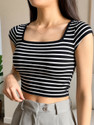 LOVERSBITE Casual Striped Women Black White Top