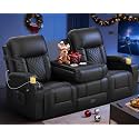 Loveseat Recliner Sofa with Flip Backrest Design, 3 Seat Reclining Couch with Drawer, Pocket, USB Ports &amp; Phone Holders, Wall Hugger RV Sofa Recliner Couch for Home Theater Seating