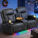 Loveseat Recliner Sofa, Home Theater Seating with Center Console, Reclining Loveseat RV Couch with USB Ports &amp; Phone Holders, Wall Hugger RV Sofa Furniture with Storage &amp; Pocket