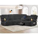 L-Shaped Recliner Sectional Sofa, 5 Seat Reclining Corner Couch Velvet Gray