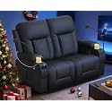 Loveseat Recliner Sofa, Home Theater Seating with Storage &amp; Pocket, Reclining Loveseat Sofa with USB Ports &amp; Phone Holders, Wall Hugger Recliner RV Couch Furniture