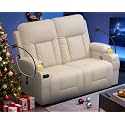 Loveseat Recliner Sofa, Home Theater Seating with Storage & Pocket, Reclining Loveseat Sofa with USB Ports & Phone Holders, Wall Hugger Recliner RV Couch Furniture
