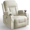Recliner Chair, Swivel Rocker Recliner with Massage &amp; Heat, Reclining Chair with Cup Holder &amp; Pocket, 360° Swivel Home Theater Seating Lounge Recliner