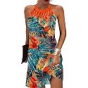 LOVESHOOT Summer Dresses for Women 2026 Casual Floral Hollow Out Halter Neck A-line Sundress for Beach Vacation with Pockets