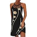 LOVESHOOT Summer Dresses for Women 2026 Casual Floral Hollow Out Halter Neck A-line Sundress for Beach Vacation with Pockets