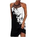 LOVESHOOT Summer Dresses for Women 2026 Casual Floral Hollow Out Halter Neck A-line Sundress for Beach Vacation with Pockets