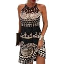 LOVESHOOT Summer Dresses for Women 2026 Casual Floral Hollow Out Halter Neck A-line Sundress for Beach Vacation with Pockets