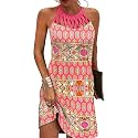 LOVESHOOT Summer Dresses for Women 2026 Casual Floral Hollow Out Halter Neck A-line Sundress for Beach Vacation with Pockets