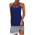 LOVESHOOT Summer Dresses for Women 2026 Casual Floral Hollow Out Halter Neck A-line Sundress for Beach Vacation with Pockets