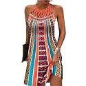 LOVESHOOT Summer Dresses for Women 2026 Casual Floral Hollow Out Halter Neck A-line Sundress for Beach Vacation with Pockets