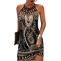 LOVESHOOT Summer Dresses for Women 2026 Casual Floral Hollow Out Halter Neck A-line Sundress for Beach Vacation with Pockets