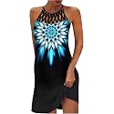 LOVESHOOT Summer Dresses for Women 2026 Casual Floral Hollow Out Halter Neck A-line Sundress for Beach Vacation with Pockets