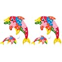 LovesTown Wooden Puzzles for Kids, Double Sided Dolphin Jigsaw with Alphabet &amp; Numbers, Montessori Educational Toy for Toddlers, Chunky Animal Gift (Pack of 2)