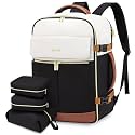 LOVEVOOK Travel Backpack for Women, TSA Carry On Backpack Flight Approved Luggage, 30L Water Resistant Personal Item Daypack Large Weekender Bag fit 15.6 inch Laptop with 3 Cubes, Beige-black-brown