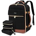 LOVEVOOK Carry On Backpack, 50L Travel Backpack Women with 3 Packing Cubes, TSA Airline Approved Suitcase Bag as Personal Item, Waterproof 18 inch Laptop Backpack for Weekender Overnight,Black-Brown
