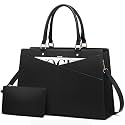 LOVEVOOK Laptop Tote Bag for Women, Leather Business Office Work Bag Computer Briefcase with Small Clutch fit for 15.6 Inch Laptop Black