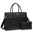 LOVEVOOK Laptop Bag for Women, 15.6 Inch Leather Tote Bag with Cup Holder &amp; Detachable Clutch, Waterproof Professional Briefcase for Office, Business, Teacher, Commuting, Classic Black