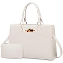 LOVEVOOK Laptop Bag for Women 15.6 Inch, Waterproof Leather Tote Bag with Elegant Clutch & Adjustable Strap, Work Briefcase for Office & Commute, Beige