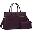 LOVEVOOK Laptop Bag for Women, 15.6 Inch Leather Tote Bag with Cup Holder &amp; Detachable Clutch, Waterproof Professional Briefcase for Office, Business, Teacher, Commuting, Classic Purple