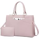 LOVEVOOK Laptop Tote Bag for Women, Leather Business Office Work Bag Computer Briefcase with Small Clutch fit for 15.6 Inch Laptop Pink