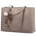LOVEVOOK Work Tote Bag for Women, Leather Tote Bags Laptop Bag for Women with Computer Compartment, Computer Bag with Zipper, Fashion Handbag with Detachable Accessorie, 15.6 Inch Taupe