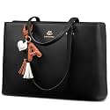 LOVEVOOK Laptop Tote Bag for Women, Work Tote with Zipper, Leather Laptop Bag with Computer Compartment, Handbag with Cup Holder &amp; Detachable Accessorie for Business Office, 15.6 Inch Black