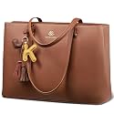 LOVEVOOK Tote Bag for Women with Zipper, Leather Laptop Work Tote for Women, Handbag Gift with Computer Compartment &amp; Detachable Accessory, Purse for Travel, 15.6 Inch Brown
