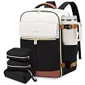 LOVEVOOK Travel Backpack for Women, TSA Carry On Backpack Flight Approved Luggage, 40L Water Resistant Personal Item Daypack Large Weekender Bag fit 17 inch Laptop with 3 Cubes, Beige-black-brown