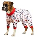 LovinPet Large Dog Outfit, Coverage Dog Pjs, Space Snow Prints, White, 3XL