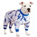 LovinPet PJs for Big Dogs, Pitbull Bodysuit, Dog Clothes, Blue Shark, M