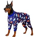 LovinPet Pitbull Pet Bodysuit, Dog Costume, Blue Dinosaurs Print, White, M